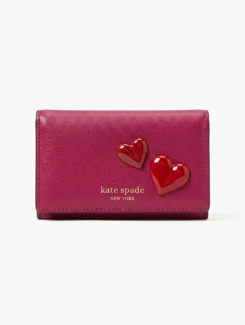 kate spade Pitter Patter Small Bifold Leather Wallet With Red Heart Applique